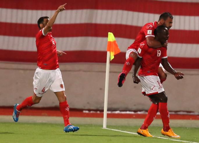 Alfred Effiong celebrating his goal against Scotland. Photo:Christine Borg