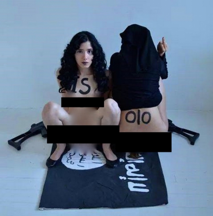 Alia Magda Elmahdy, an Egyptian member of Femen, has stirred various controversies with her actions, here seen defecating on an ISIS flag