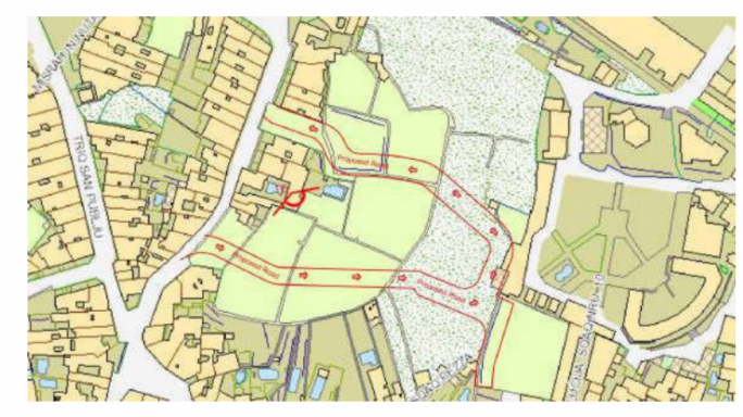 The proposed road will link Triq Santa Marija to Triq il-Ġwiedja at the edge of the Trade Fair grounds and Sqaq Pezza