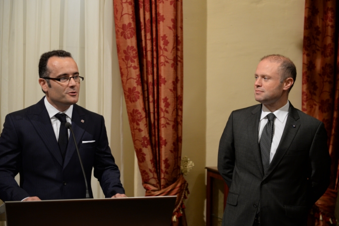 Jean-Philippe Chetcuti (left) at the inauguration of his firm's offices with Prime Minister Joseph Muscat