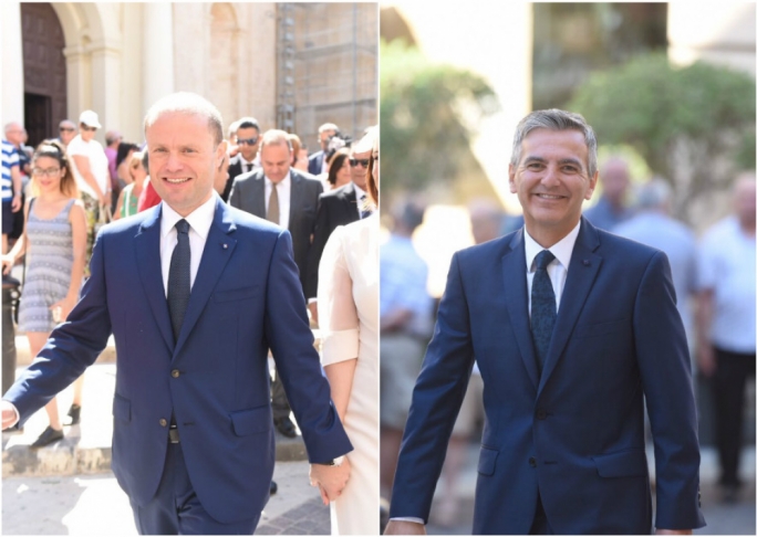 Nothing safer than blue: Prime Minister Joseph Muscat and Opposition leader Simon Busuttil stick to their favourite colour
