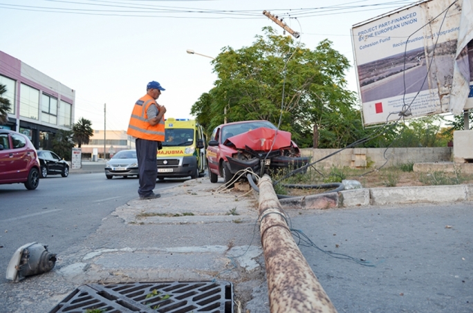 The car that crashed into the electricity pole. Photo John Pisani