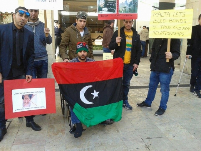 Demonstrators protest against the latest air strikes on Misrata