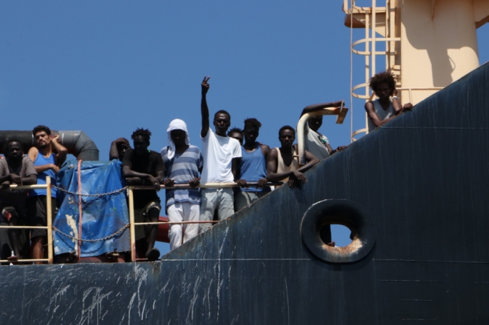 ‘All we do is look at the sea’, say desperate migrants board the Maersk Etienne. Photo: Karl Azzopardi/Mediatoday