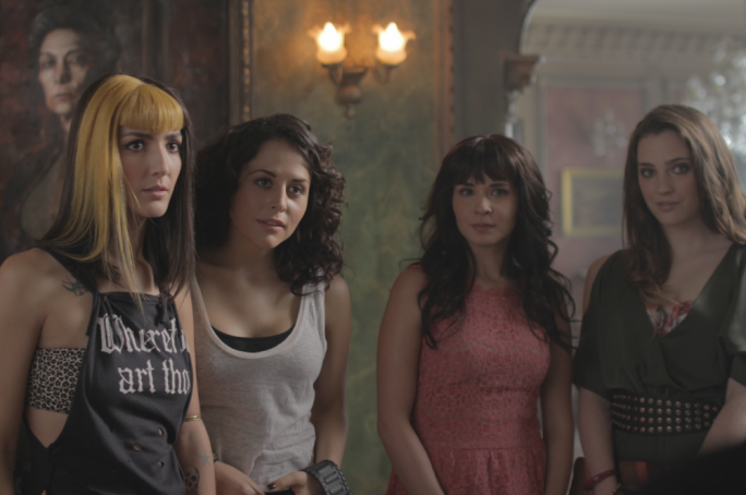 Mexican stand-off: Zuria Vega (second from left) invites a group of friends over to her newly-inherited mansion, apparently ignorant of decades' worth of horror film convention