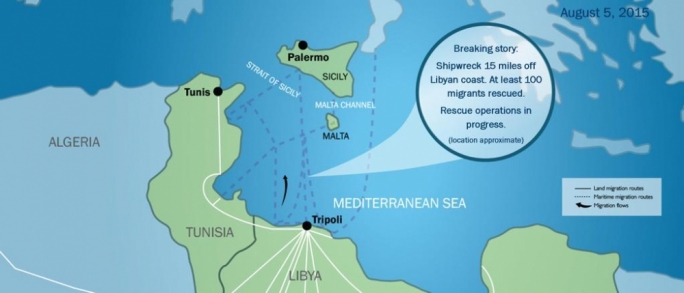 Shipwreck 15 miles off Libyan coast. Courtesy: IOM