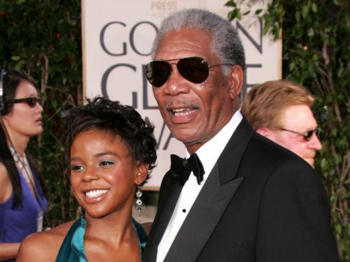 Edena Hines with her grandfather, actor Morgan Freeman at the 2005 Golden Globe awards