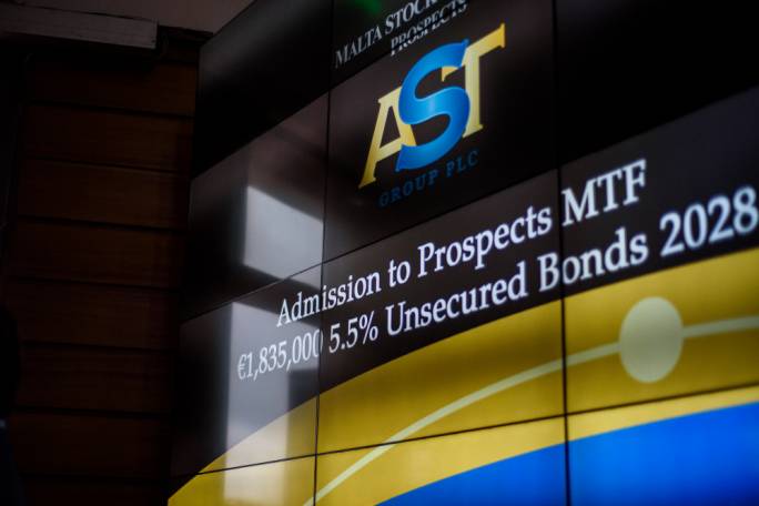 The admission of the AST Group plc €1,835,000 5.5% 2028 Bond on the Prospects MTF market displayed on the trading floor at the Malta Stock Exchange