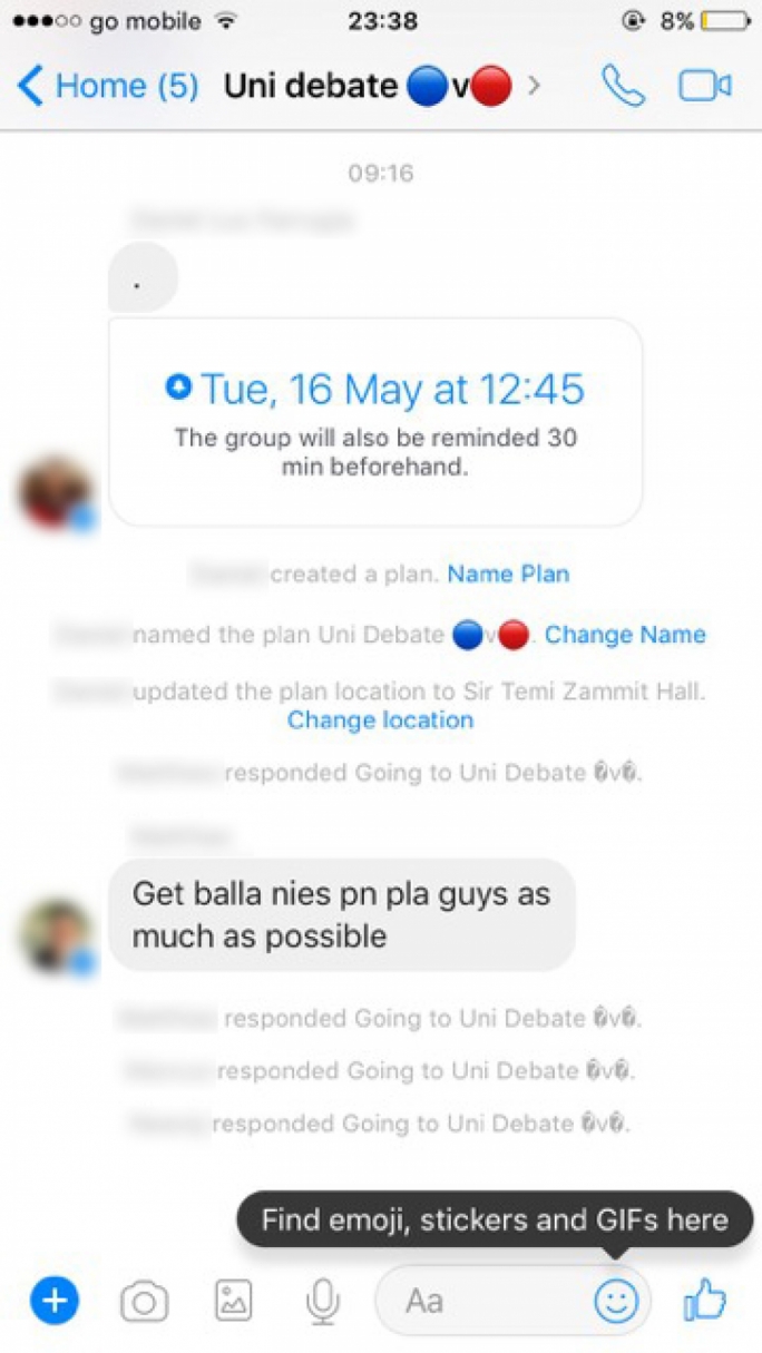 The Messenger group chat was set up at 9:16am