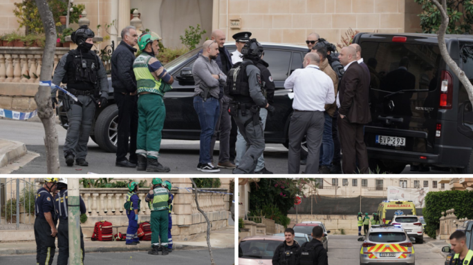 Police and a medical team are on site in Qrendi outside the murder suspect's house (Photos: James Bianchi/MaltaToday)
