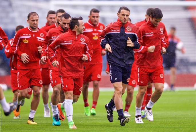 Maltese players preparing for tomorrow's match against Scotland. Photo: Paul Zammit Cutajar