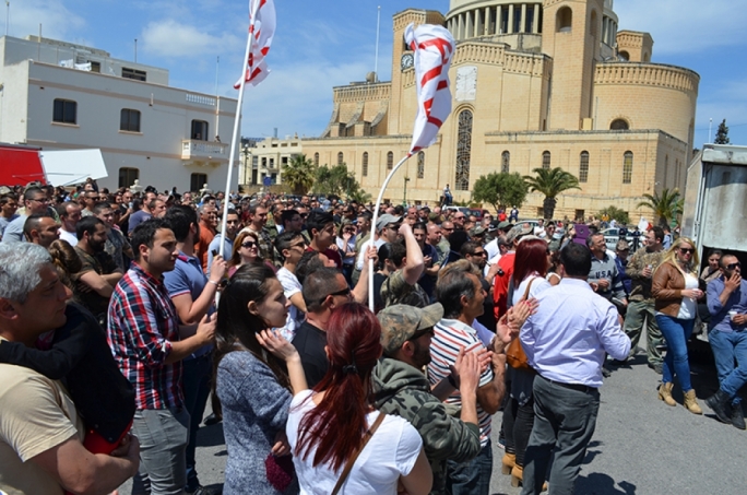 Hunters celebrate their referendum win in Qormi. Photo: John Pisani