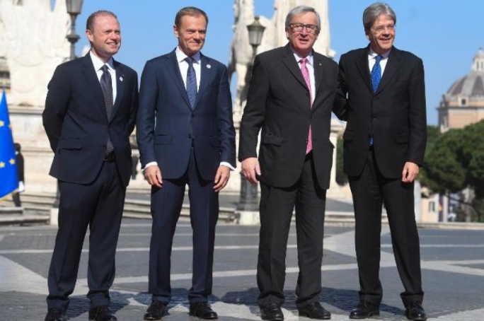 Prime Minister Joseph Muscat, Council President Donald Tusk, Commission President Jean-Claude Juncker and Italian PM Paolo Gentiloni led the celebrations in Rome