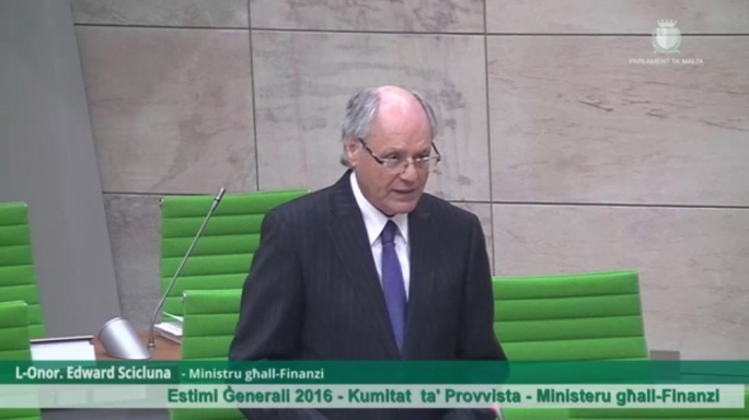 Finance minister Edward Scicluna delivers a speech in Parliament