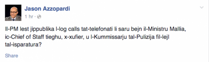 Opposition MP Jason Azzopardi has this afternoon resorted to Facebook to question whether the prime minister is ready to publish Manuel Mallia's call logs.