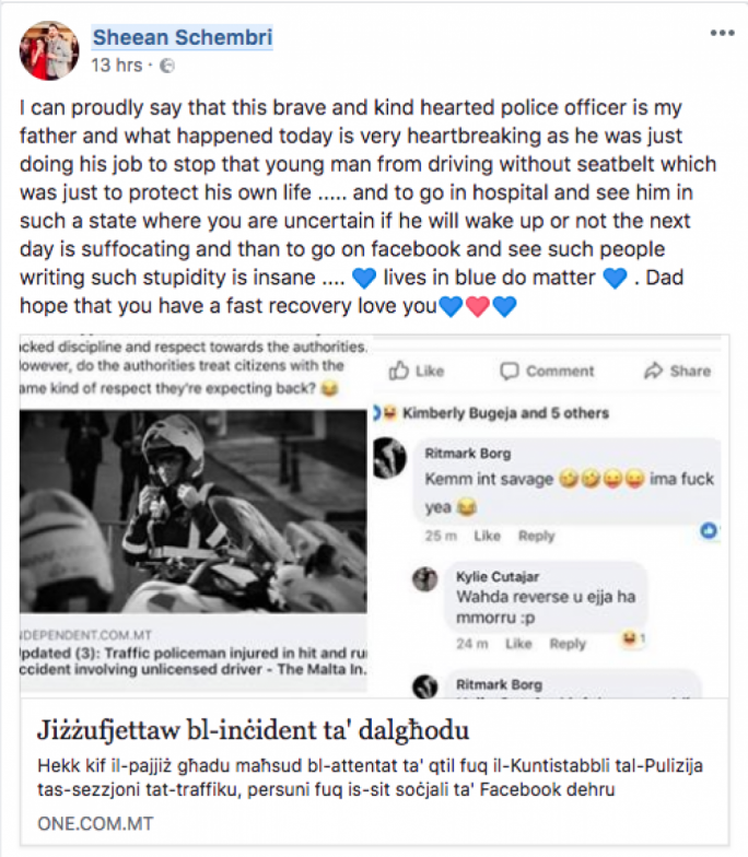 'Lives in Blue do matter' -Schembri's son, Sheean on Facebook