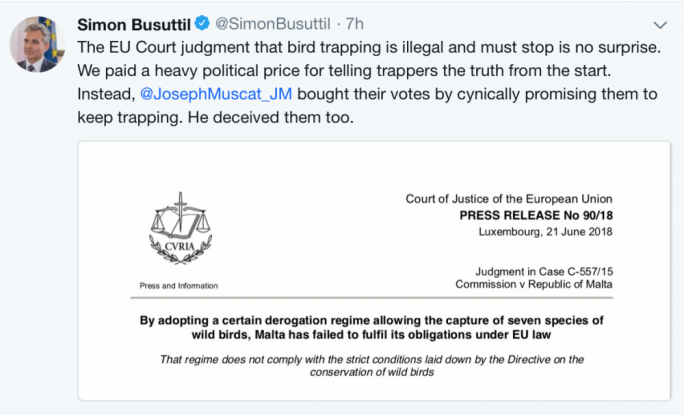 Simon Busuttil's first tweet sounding vindicated by the ECJ judgment