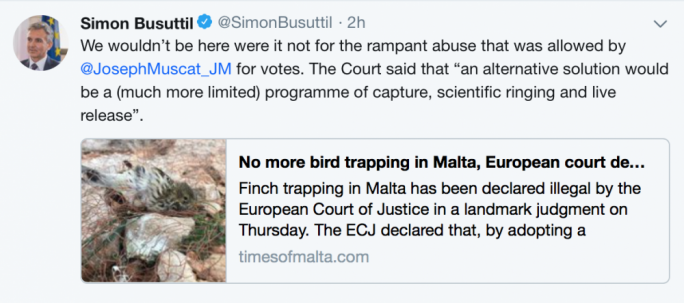 Simon Busuttil's second tweet mooting a possible solution for trappers