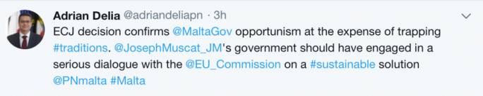 Adrian Delia's tweet calling out government's opportunism and urging for a solution