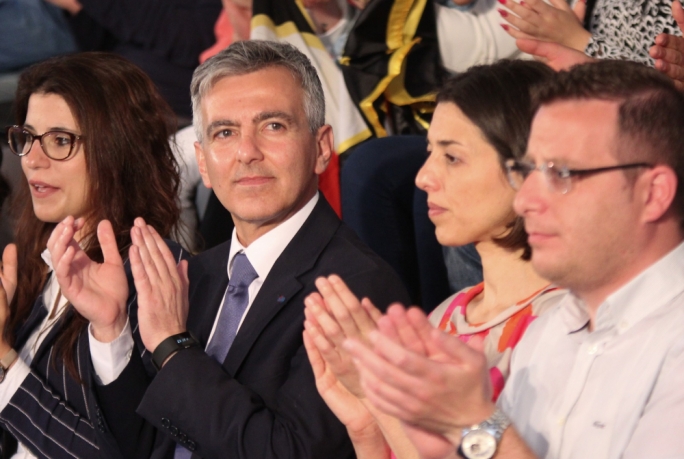Simon Busuttil and his partner Kristina Chetcuti at a PN political activity in Ghajnsielem