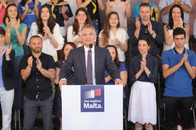 Simon Busuttil addresses a political activity in Mellieha
