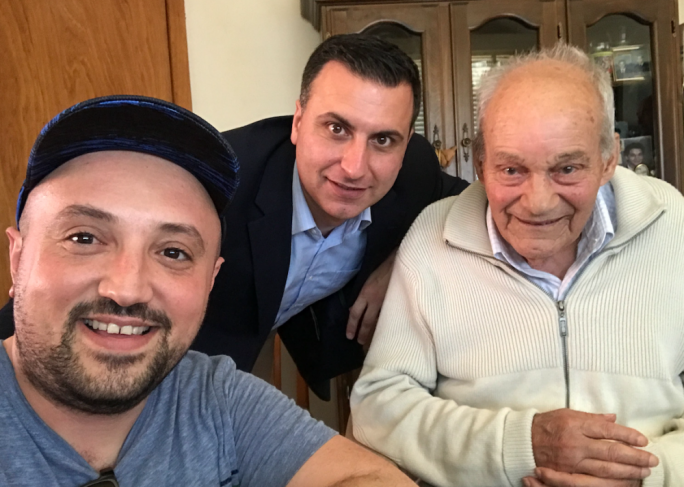 TVM cameraman Marlon Grima and journalist Mario Xuereb with internee Romeo Cini