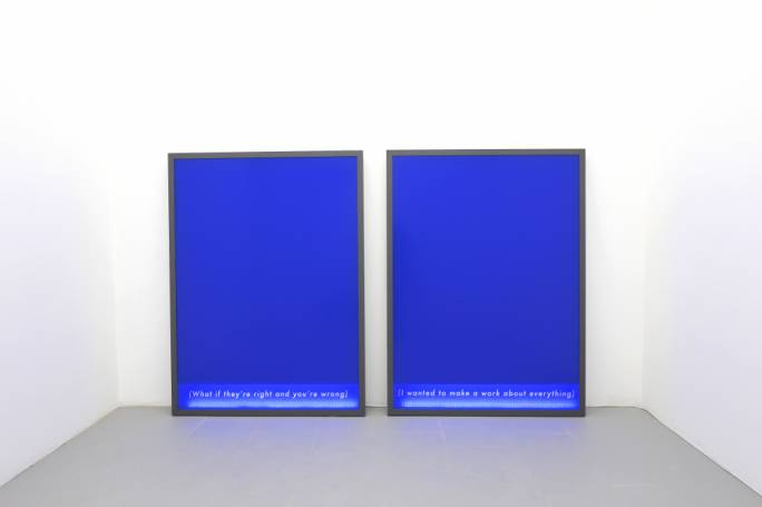 Fenêtreproject – Modular Blue II & Modular Blue III – aluminium, lasercut vinyl on plexiglass, foamboard, LED strip – 112 x 150 cm (Courtesy the artist and MCA)
