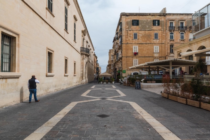 Valletta's Merchant Street: Usually busy with diners, the chairs and tables are now empty