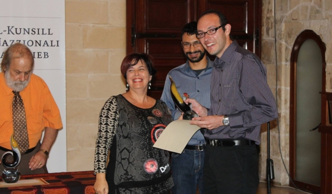 Stephen Lughermo receiving the Novels for Youth prize for his novel ‘X’aħna Smart’