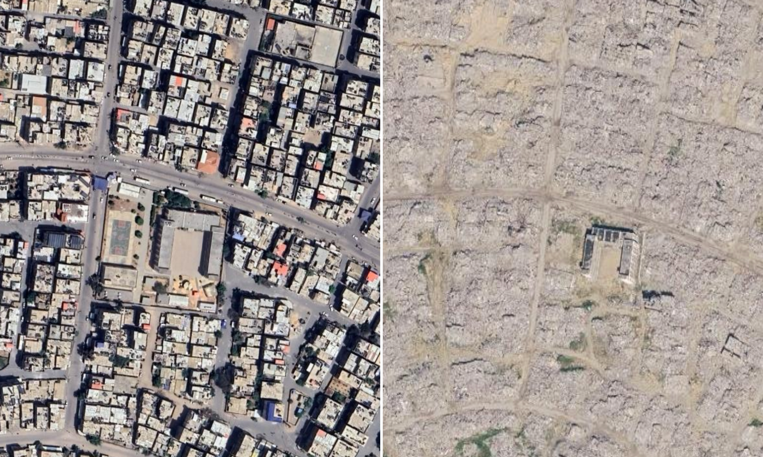 Tas-Sultan, Rafah in October 2023 (left) and February 2026 (right) (Photo: Google Earth)