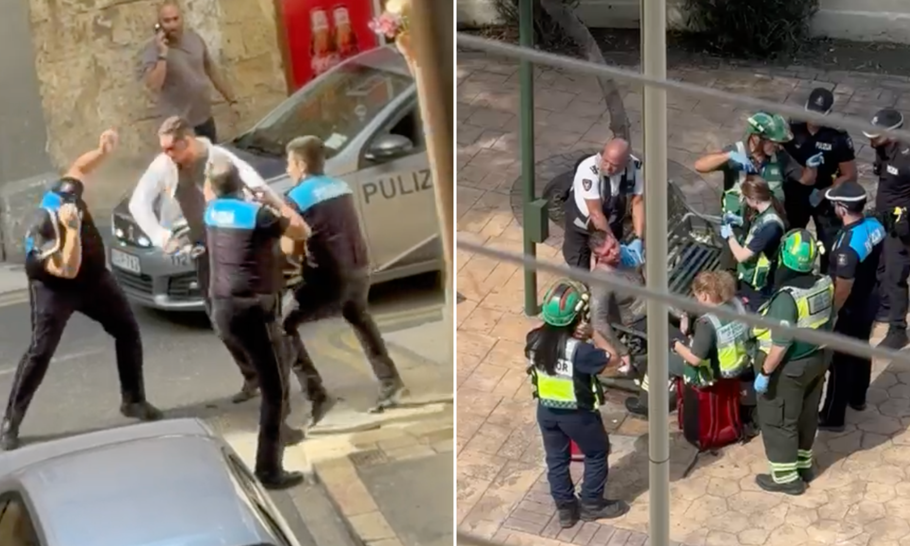The man was filmed attacking three police officers before being taken to Mater Dei Hospital for treatment