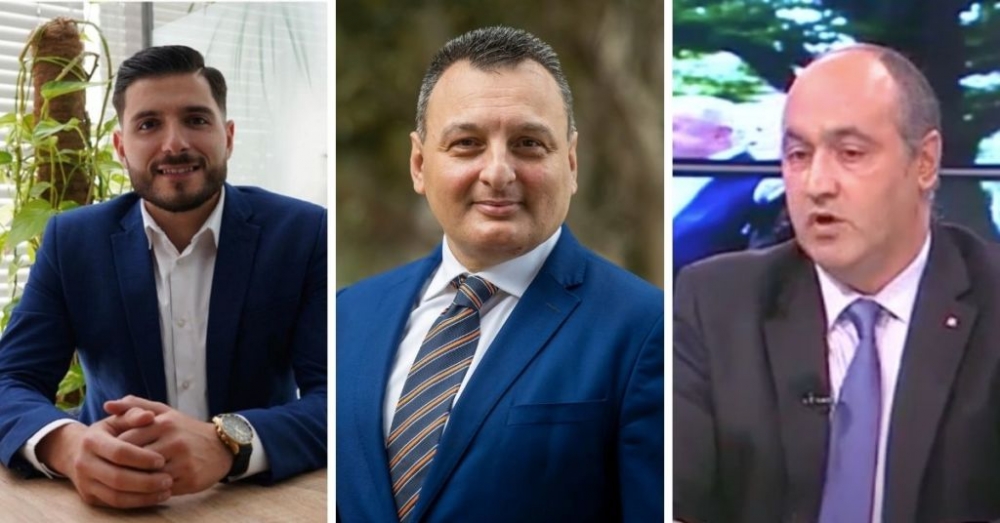 Simon Debono (right), featured photos of Nationalist MPs Alex Borg (left) and Ivan Bartolo (centre) on several episodes