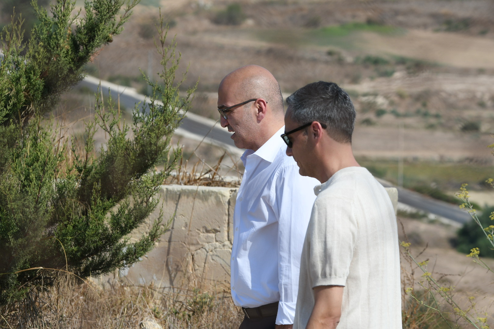 Yorgen Fenech and his lawyer seen at Bidnija during the site visit on Friday (Photo: James Bianchi/MaltaToday)