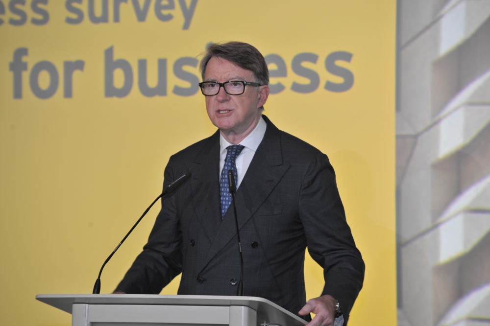 Peter Mandelson at an EY attractiveness conference in Malta in 2015