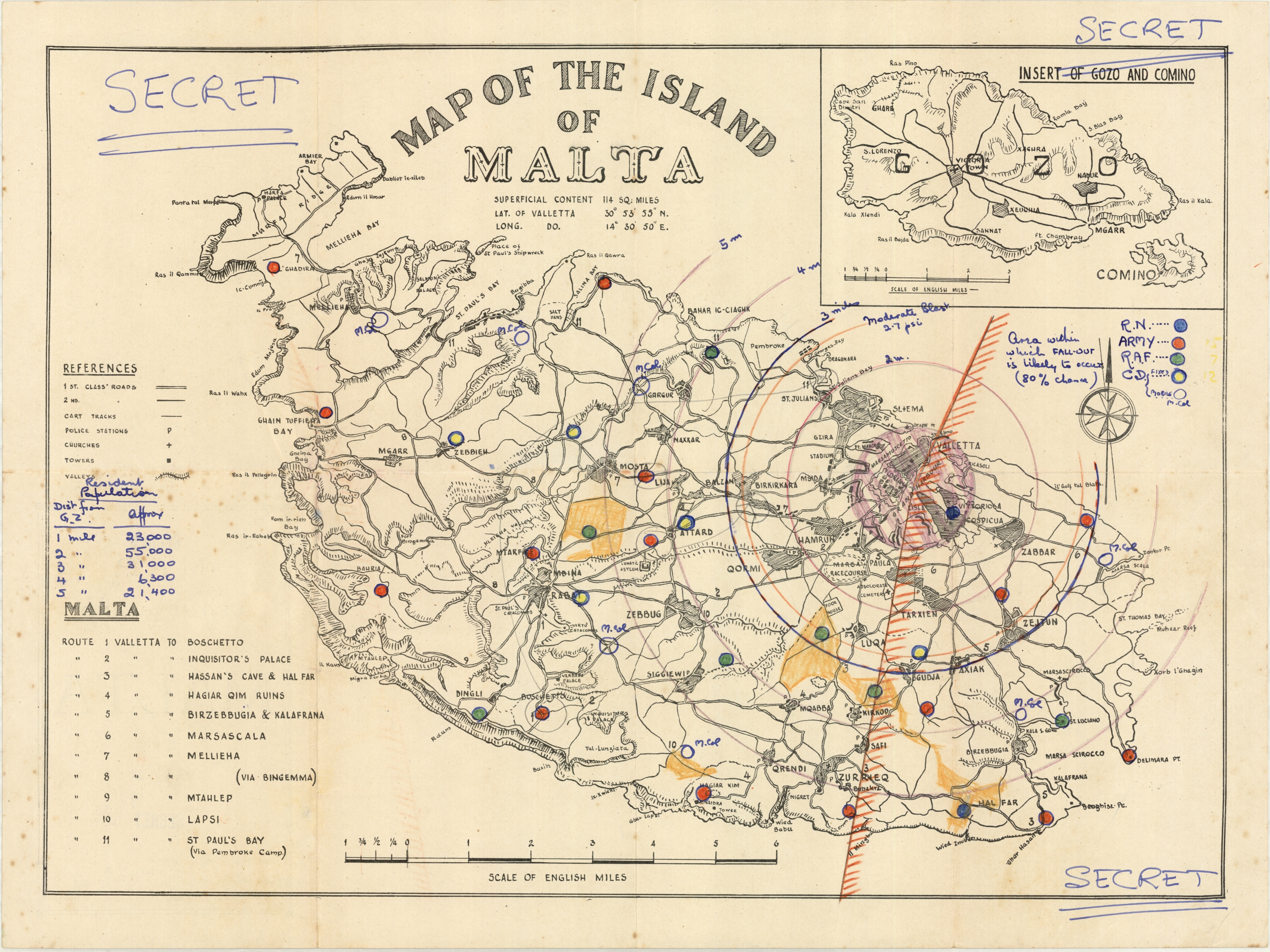 The document from 1959 estimates that deaths from every locality in the eventuality of a 1 megaton nuclear explosion over Senglea, would have killed over 143,000 and seriously injured 37,000 – well over 62% of Malta’s population