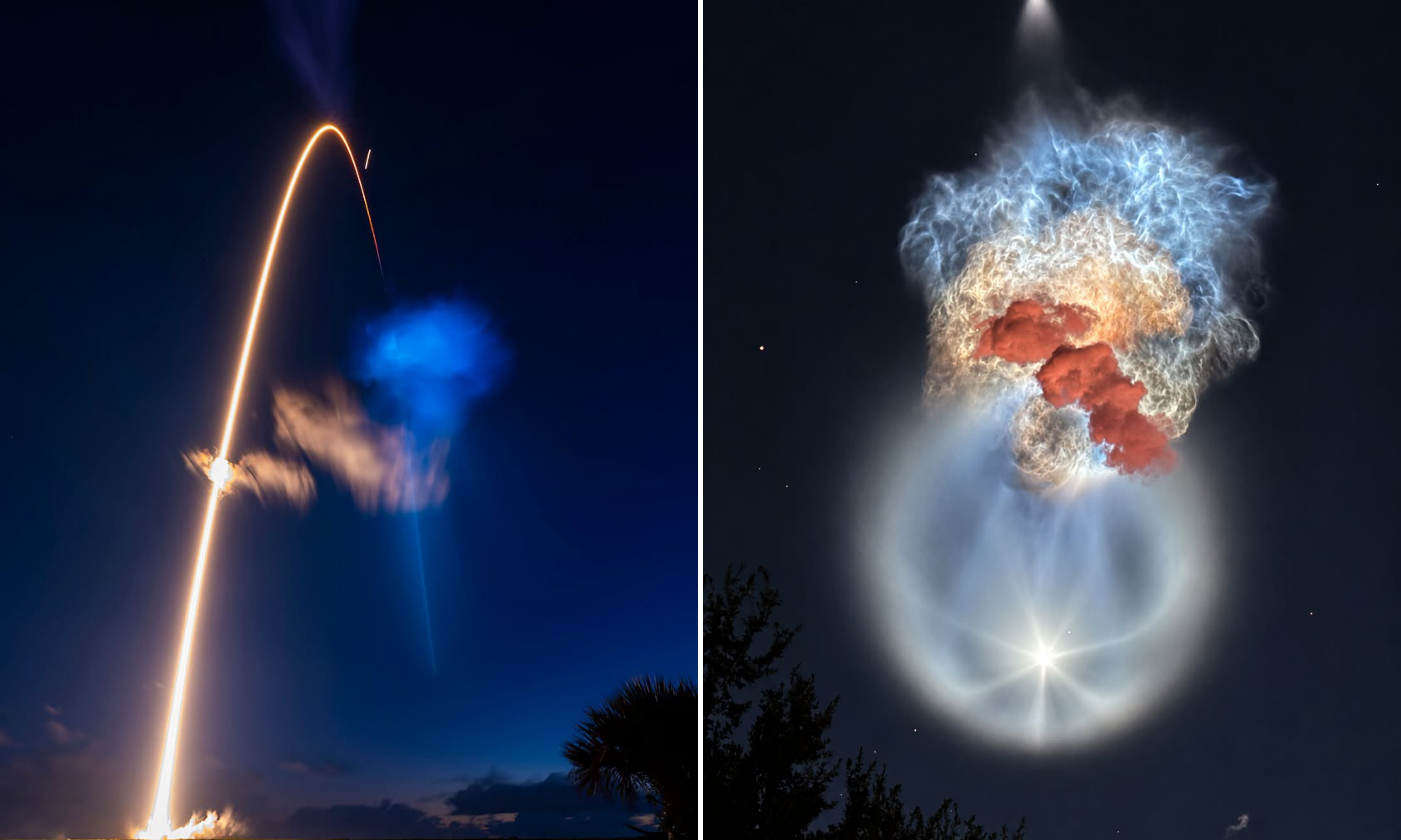 Exhaust left behind by the Falcon 9 rocket was illuminated by sunlight (Photo: NASA)