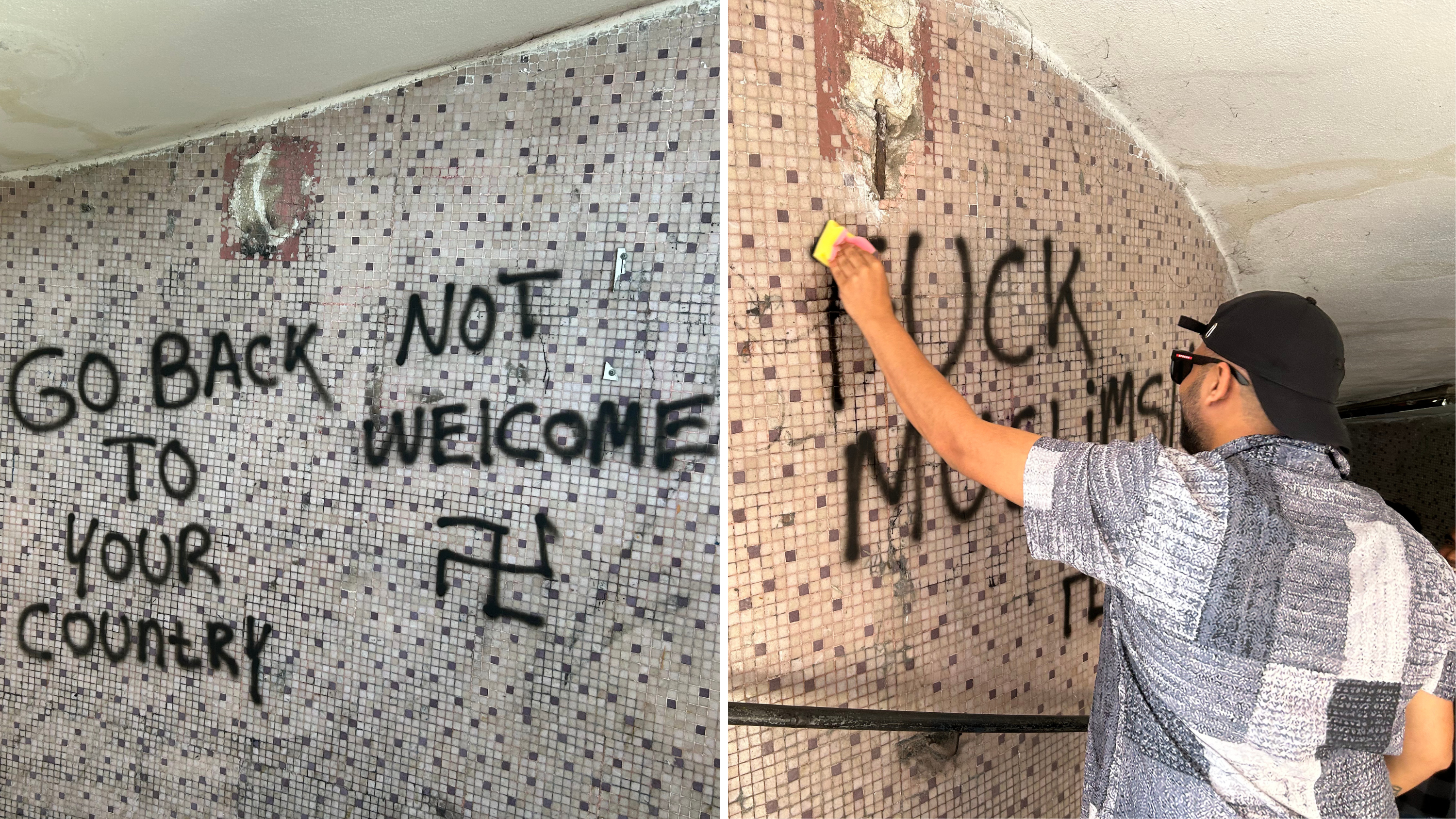 TCNs and a Maltese man scrubbed the racist graffiti off the Floriana underpass wall on Monday morning