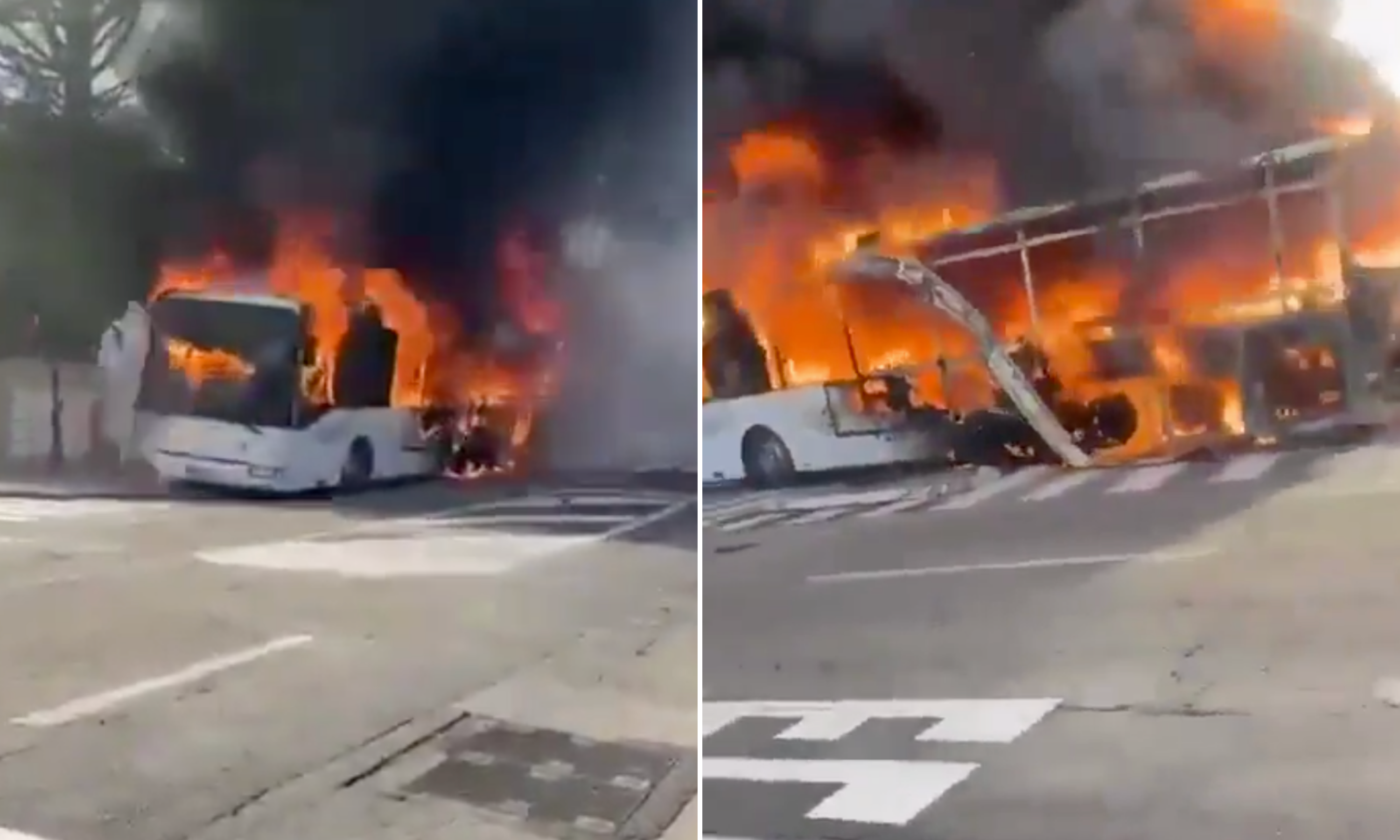 Vehicles were set on fire during the protests