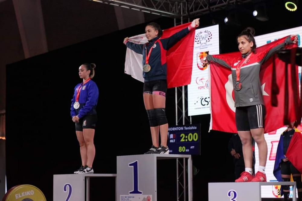 Maltese weightlifter Tenishia Thornton wins three gold medals at European Junior Championships