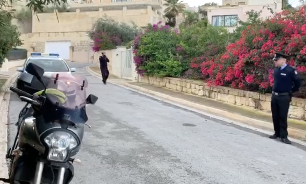 Police outside Keith Schembri’s villa in Mellieha in 2019
