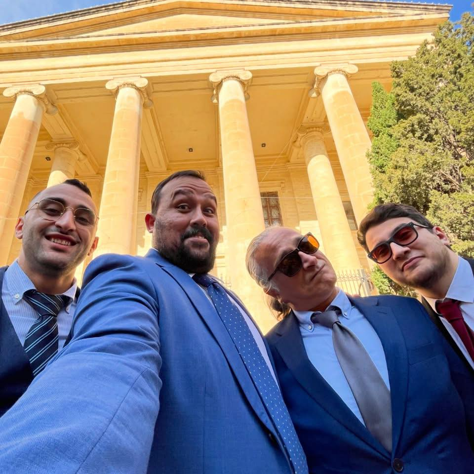 The Bajd u Bejken crew, seen here outside the law courts, were no stranger to controversy in 2025, with Terry ta’ Bormla instituting legal proceedings against them over a transphobic joke. The case was eventually dropped after an amicable agreement (Photo: Bajd u Bejken/Facebook