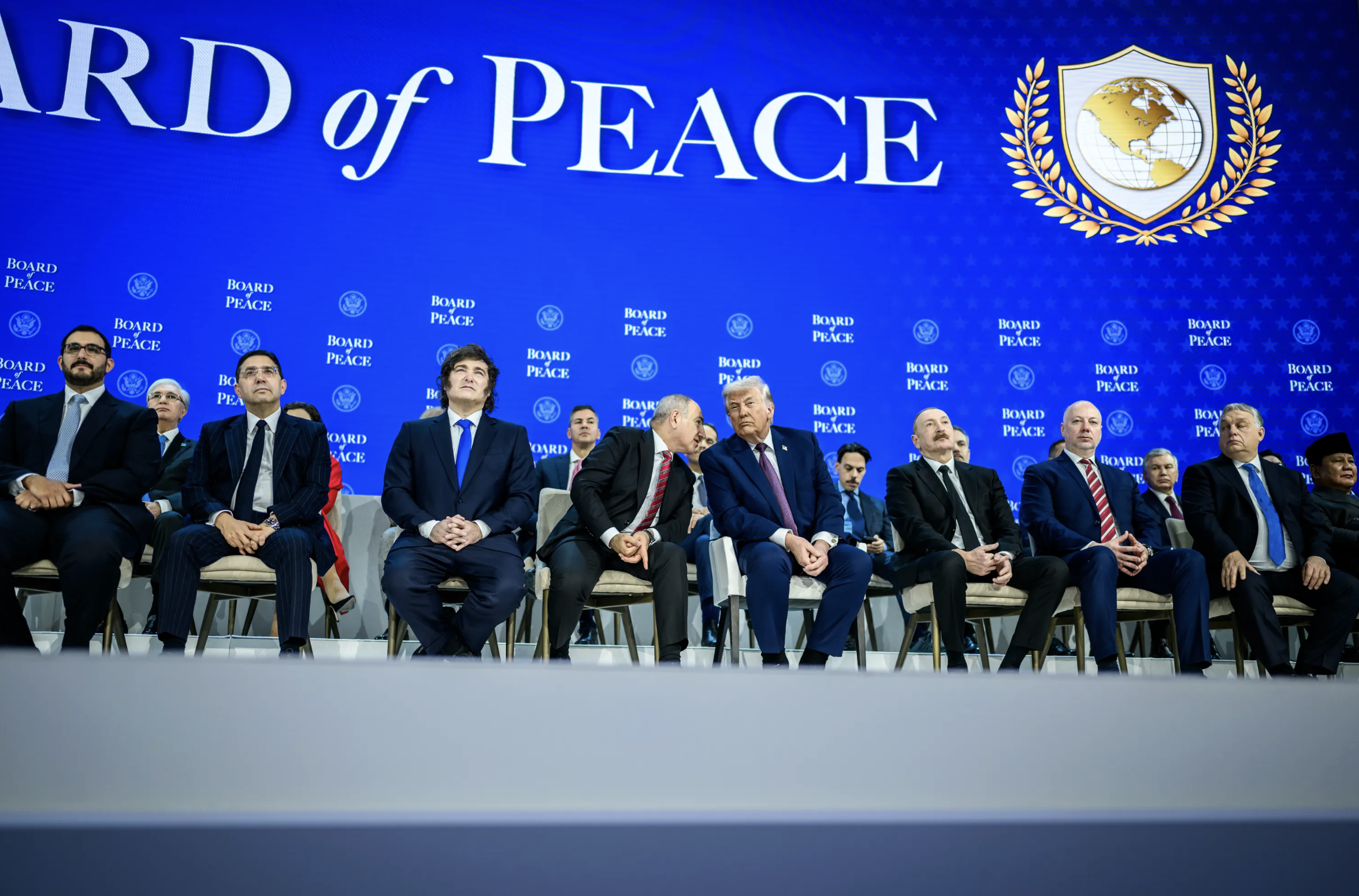 Donald Trump surrounded by dictators, authoritarians, right wingers, kings and sheikhs at the launch of the board of peace