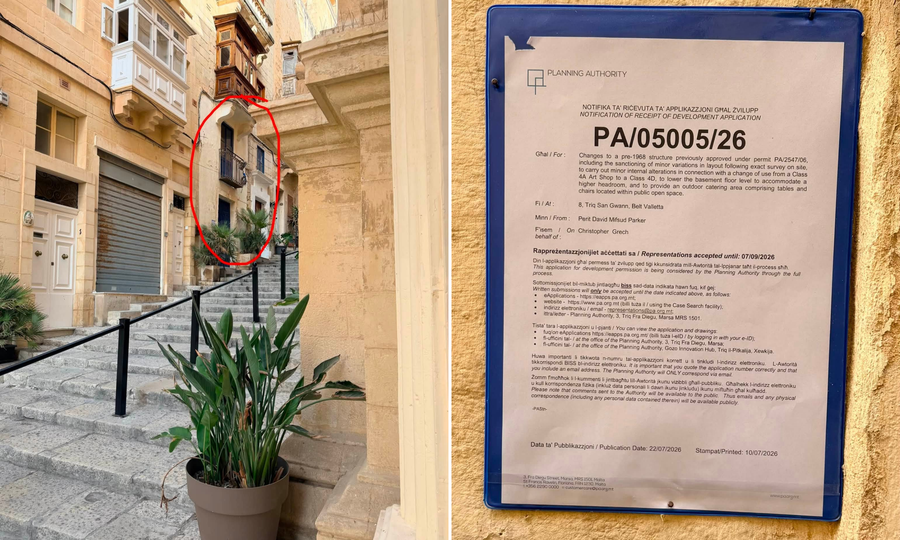 450-year-old Valletta church objects to plans for outdoor catering area