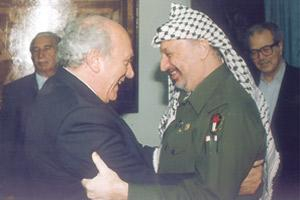 Foreign Minister and later President Guido de Marco meeting Palestinian Authority President Yasser Arafat in the late 1990s