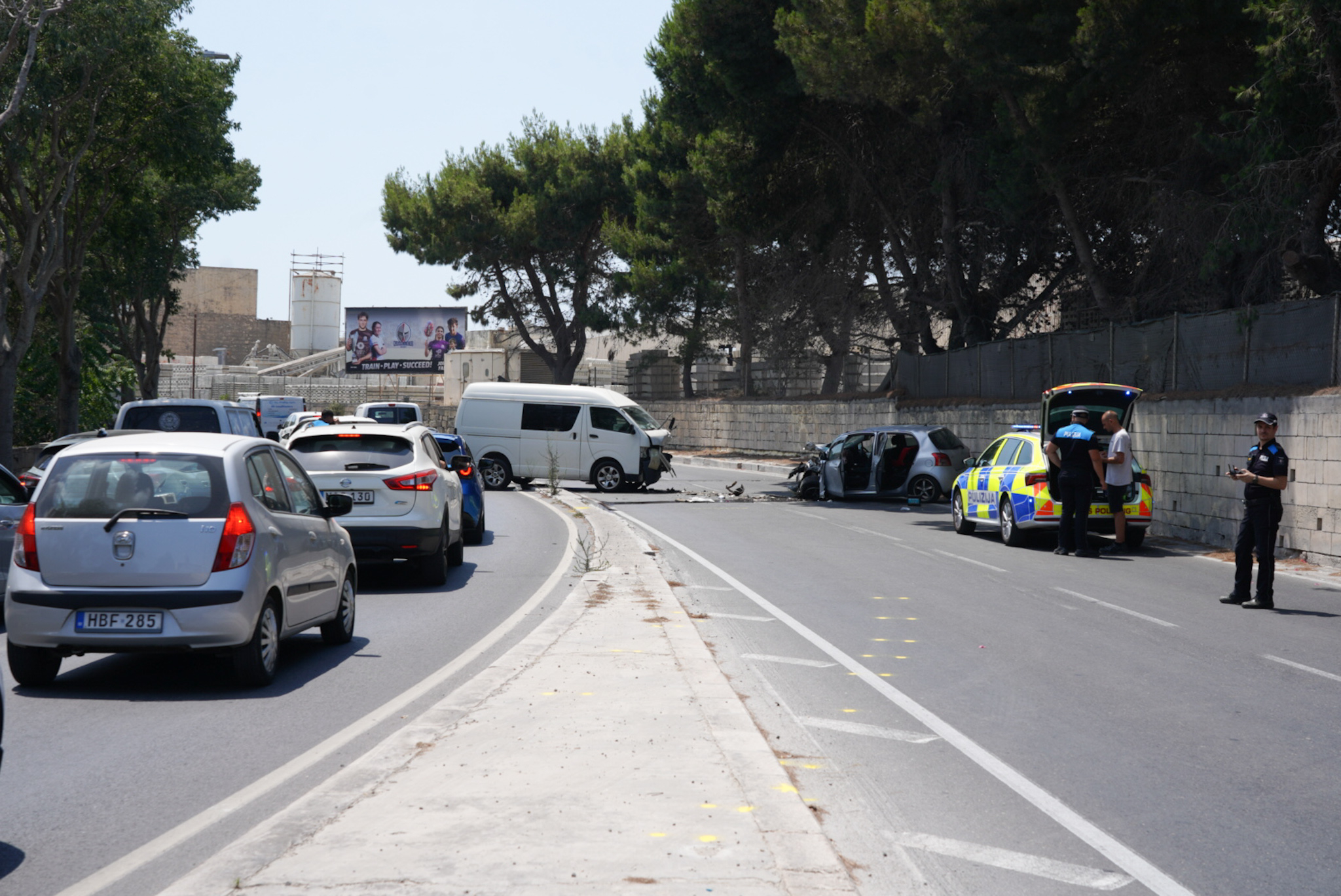 The road has been closed, causing a trail of traffic (Photo: MaltaToday/James Bianchi)