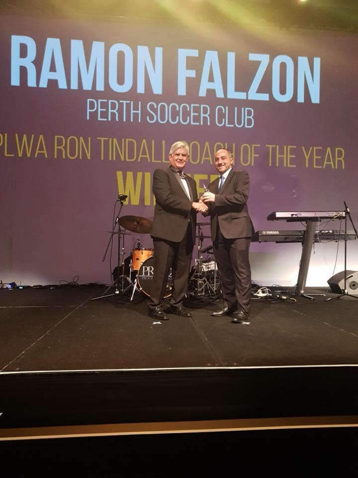 Ramon Falzon receiving the Coach of the Year Award