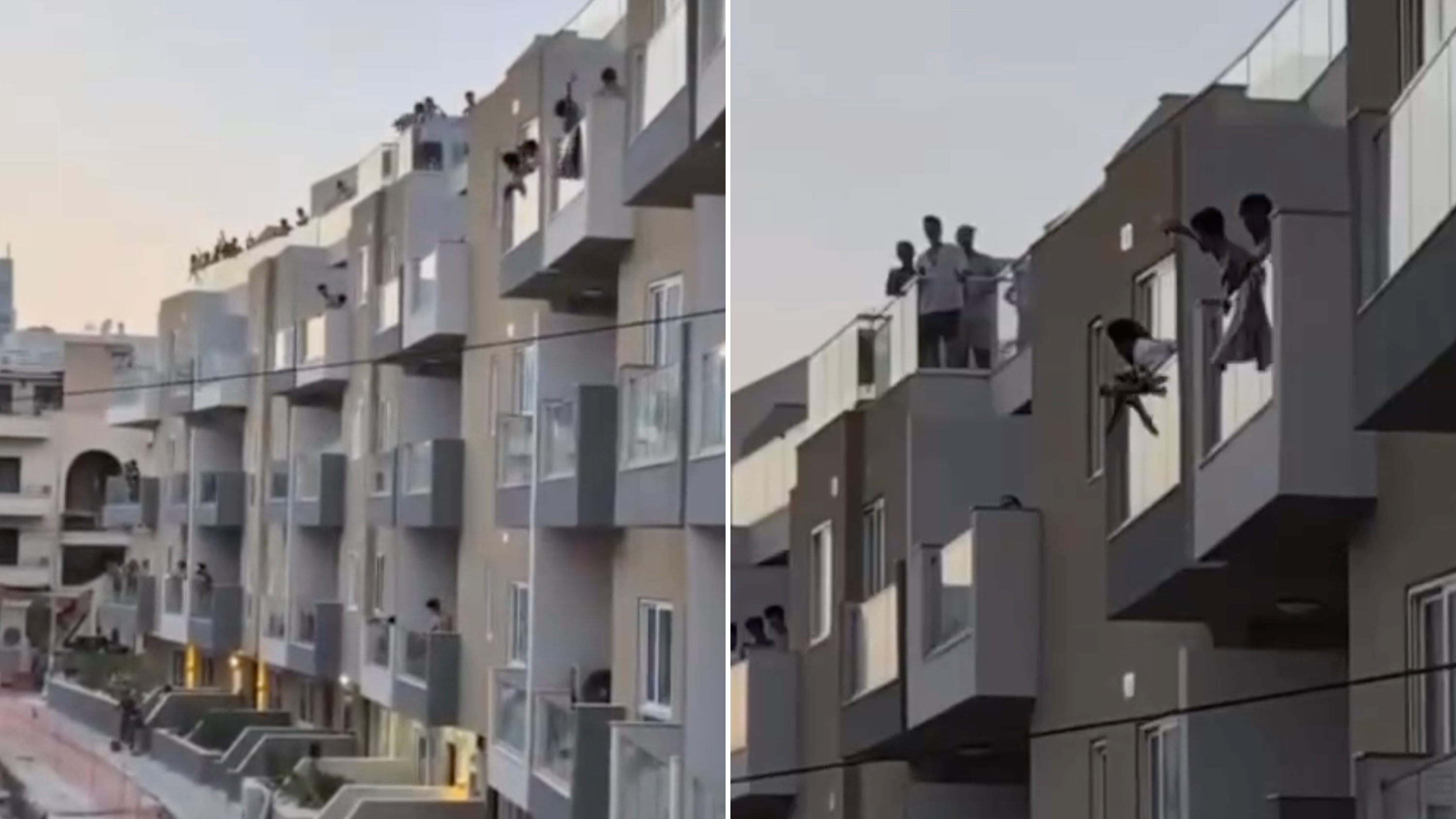 Video grabs of young tourists throwing bottles onto the street from inside short-let apartments in Swieqi