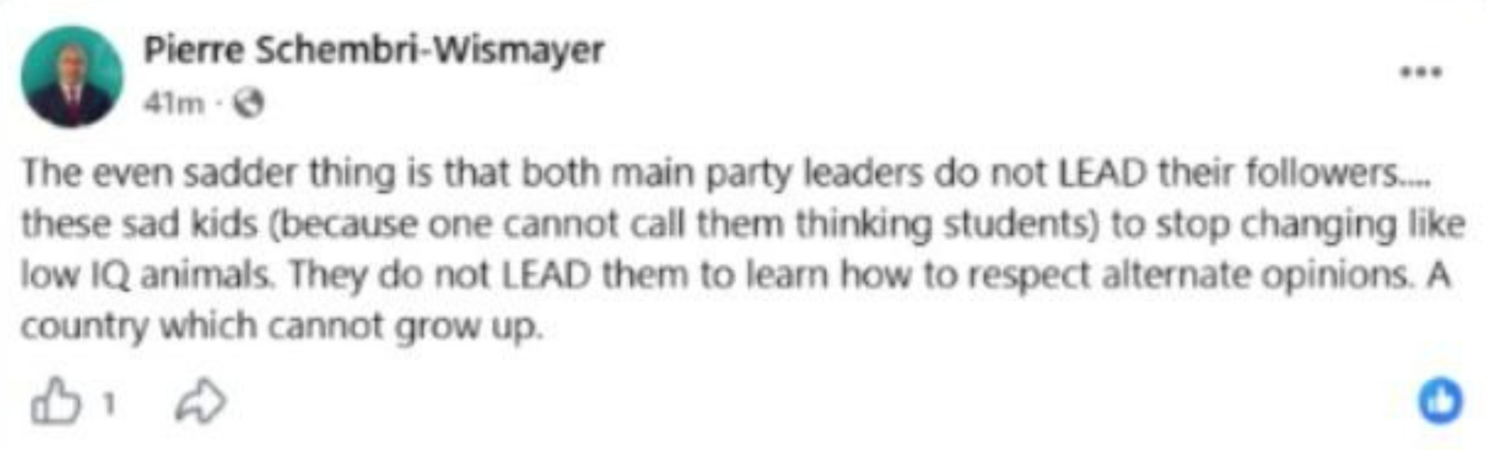 The Momentum candidate describes student chanters as 