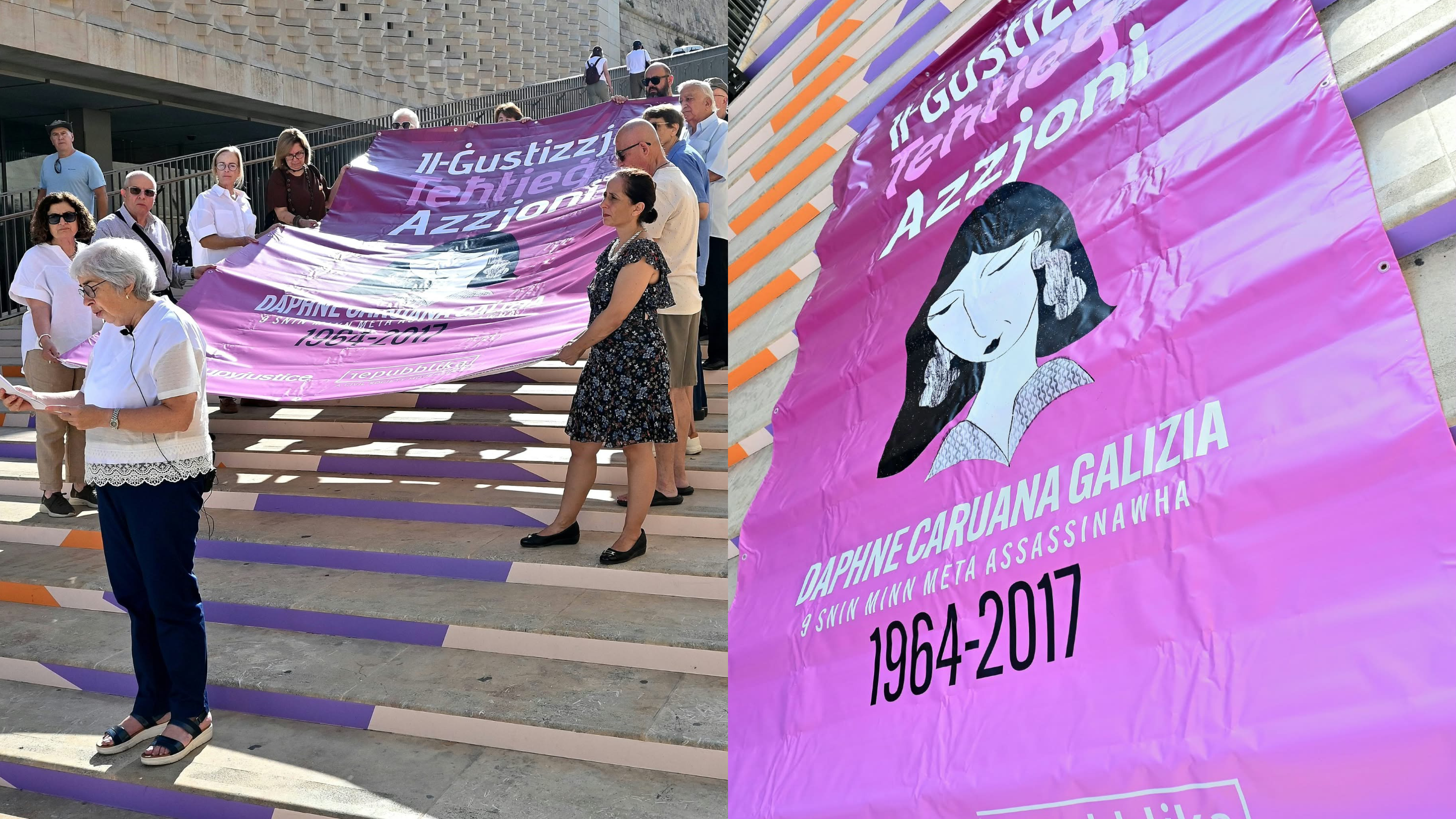Repubblika speaking at City Gate on Saturday morning about barriers to public expression, challenged Valletta council’s refusal to permit two Daphne memorial posters.