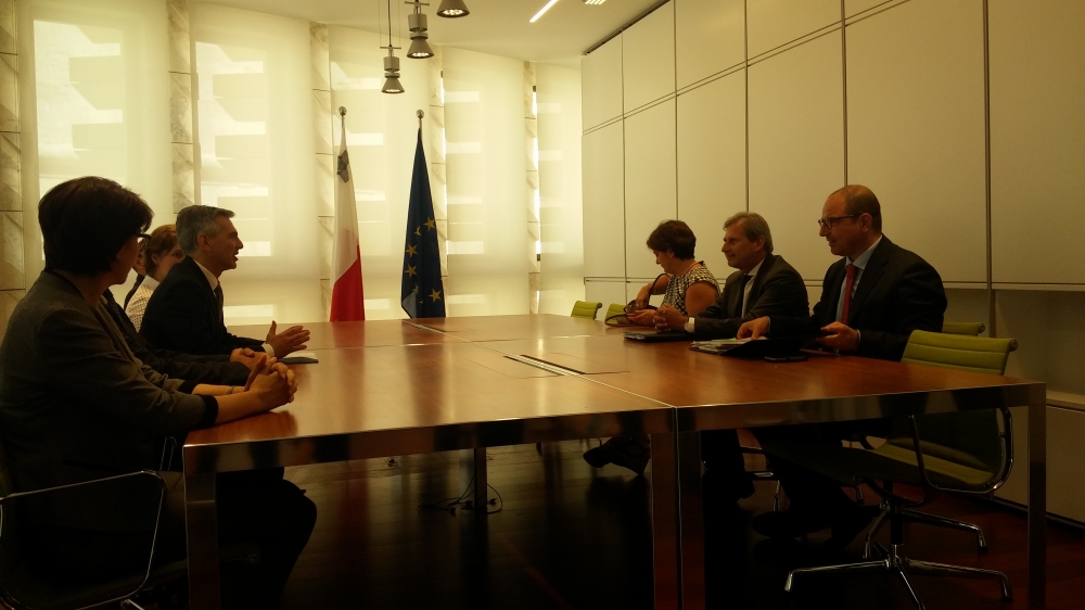 PN leader Simon Busuttil in a meeting with EU commissioner for Europe's neighbourhood policy and enlargement negotiations Johannes Hahn